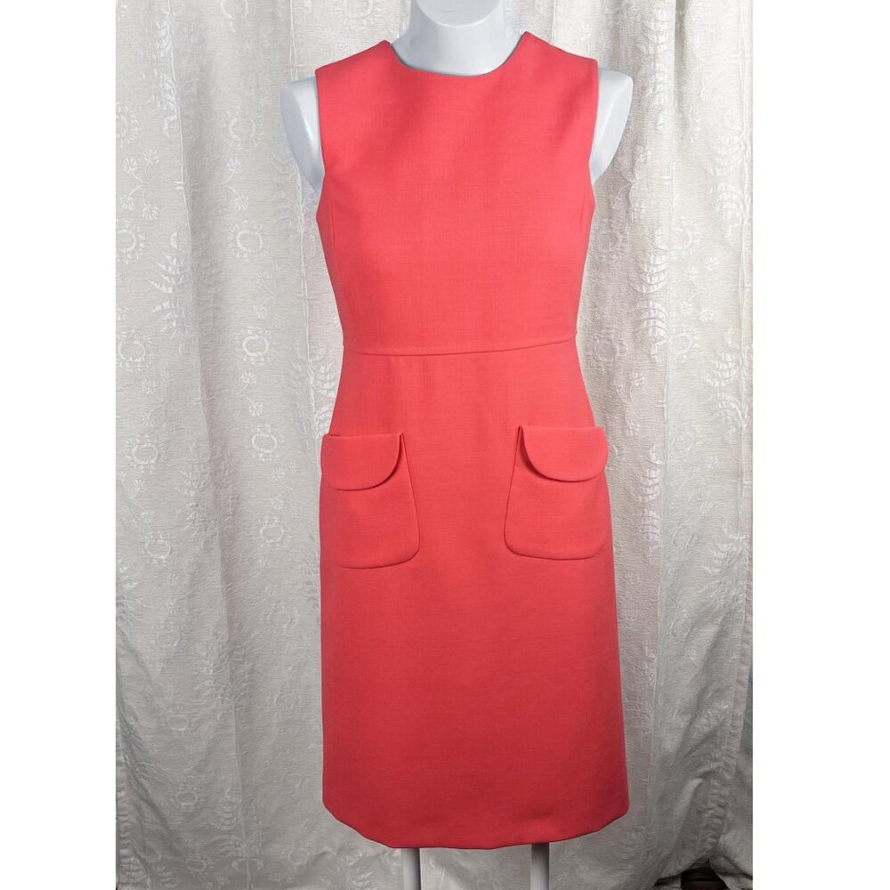 Tory Burch Fletcher sheath dress coral 4-season wool blend stretch sleeveless 4